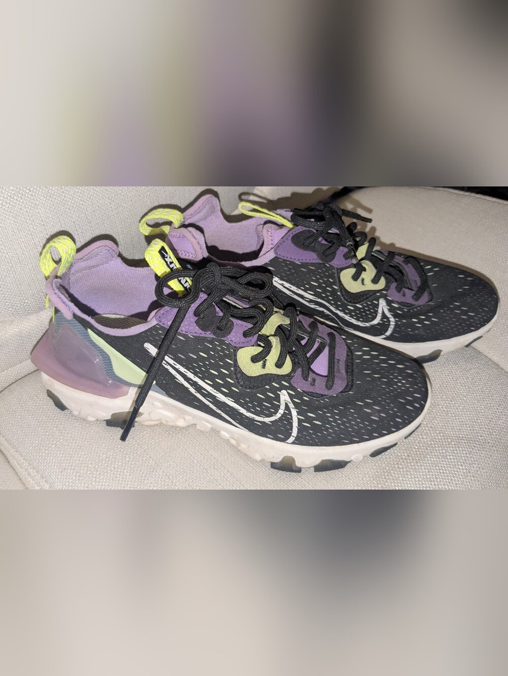 Men's Nike React Element 55 Style Sneakers in Black & Purple with Neon Accents